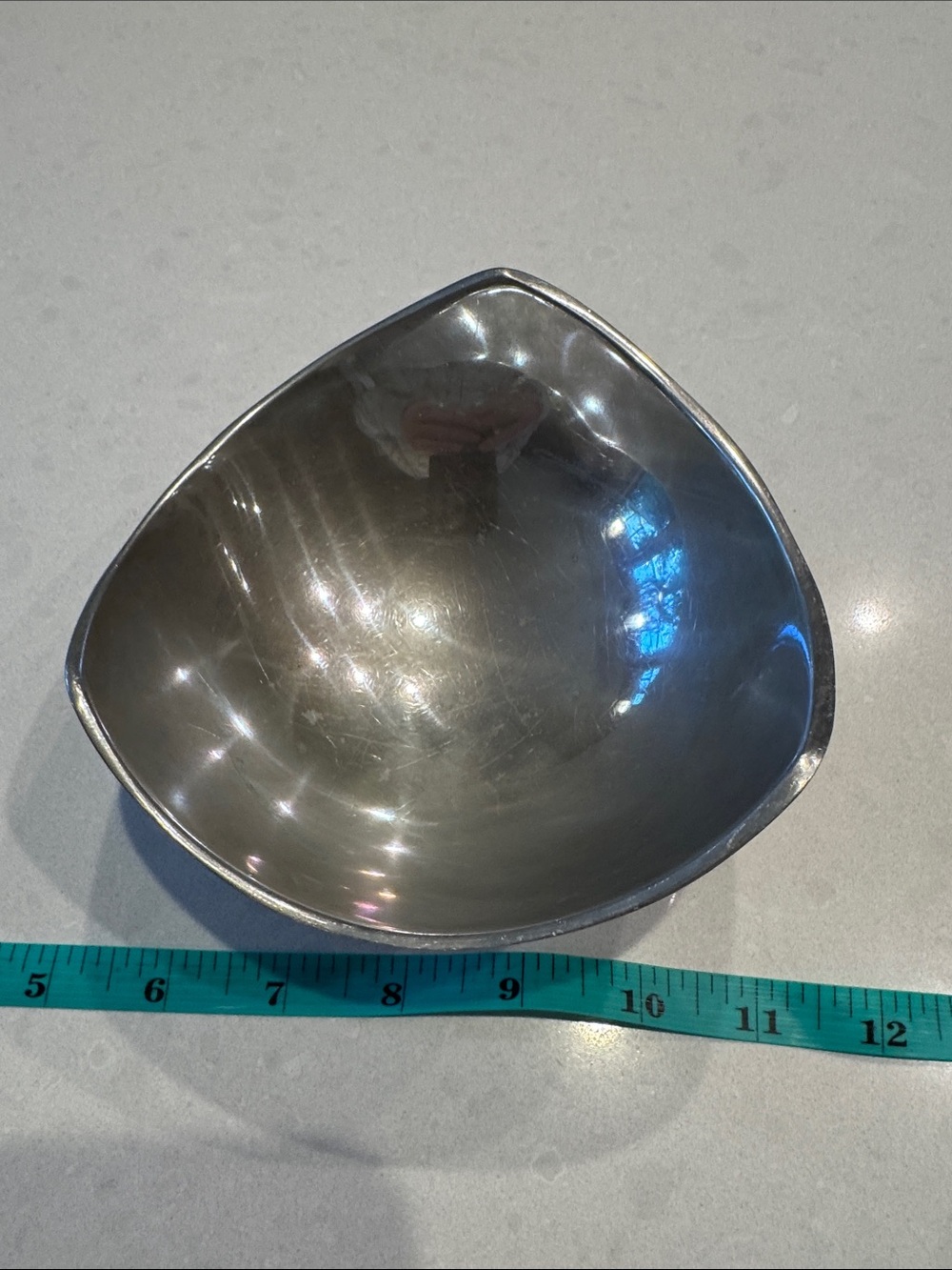 Nambe 526 Silver-Tone Sculpted Bowl - Modern Curved Accent tri corner